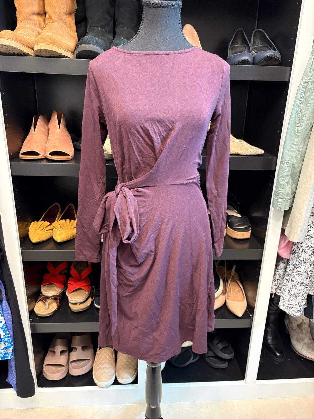 Lands' End Long-Sleeve Faux Wrap Dress in Plum